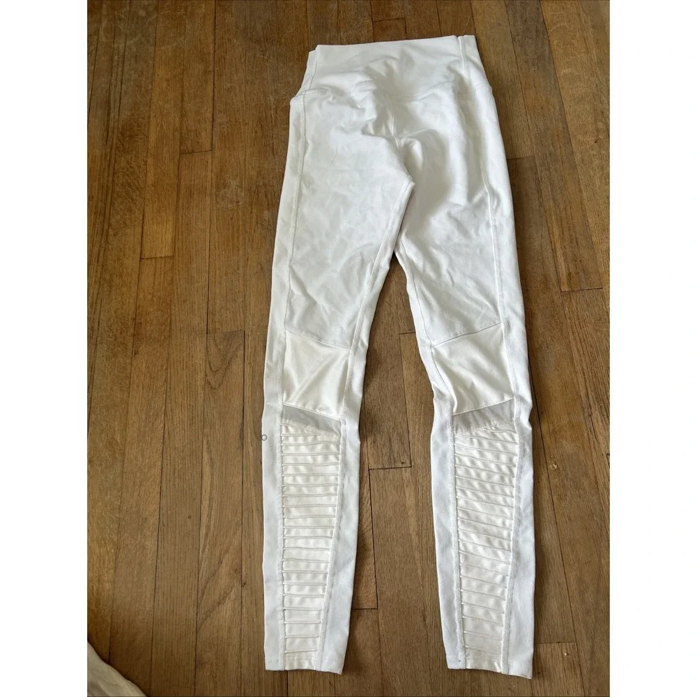 Alo Yoga Womens High Waist Moto Leggings Off White Mesh Ribbed Size M RN87370